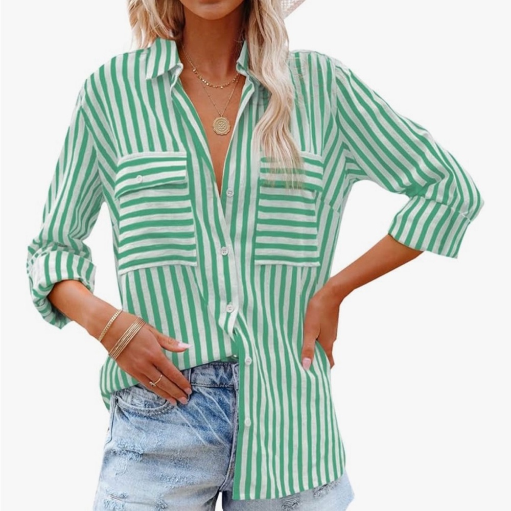 Never worn Green Striped Women's Top - Picture 3 of 4